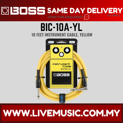 Boss BIC-10A Straight to Right Angle Instrument Cable, 10 Feet - Yellow (BIC10A BIC 10A)