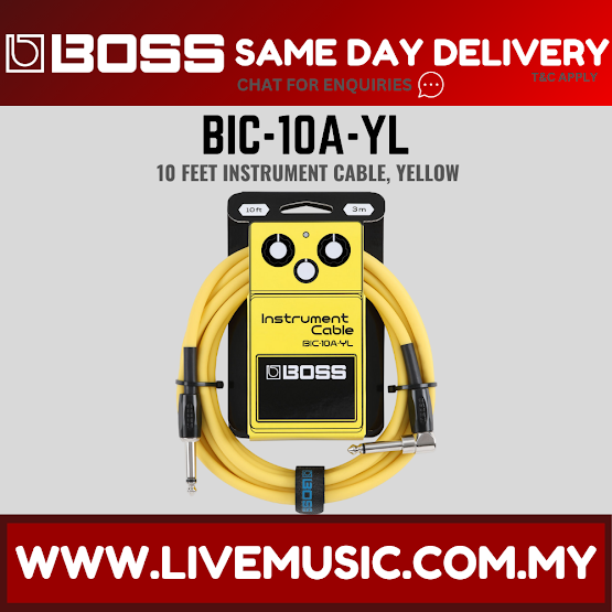Boss BIC-10A Straight to Right Angle Instrument Cable, 10 Feet - Yellow (BIC10A BIC 10A)