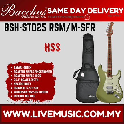 BACCHUS BSH-STD25-RSM/M GLOBAL SERIES ROASTED MAPLE ELECTRIC GUITAR - Safari Green ( BSHSTD25RSMM / BSHSTD25 /  BSH STD25 RSM M )