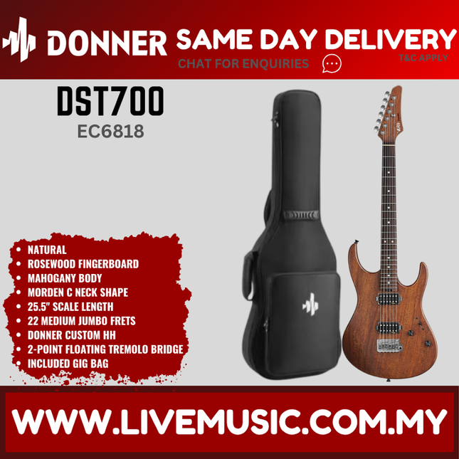Donner EC6818 DST-700 Electric Guitar w/Gigbag, Roasted Maple Fingerboard, Natural ( DST700 / DST 700 )