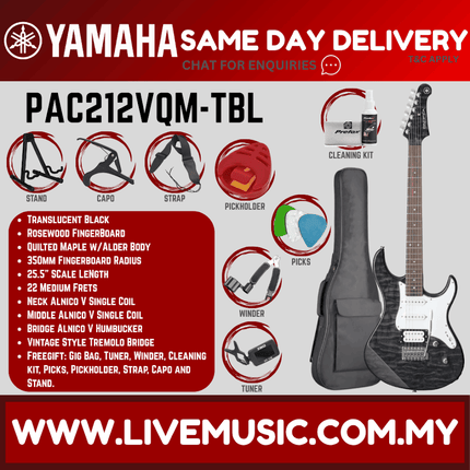 Yamaha PAC212VQM Pacifica Electric Guitar - Translucent Black ( PAC 212VQM / PAC-12VQM )
