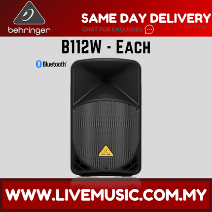 Behringer Eurolive B112W 1000W 12" Powered Speaker w/Wireless Mic,Speaker Stand & Cable - Each / Pair (B-112W B 112W)