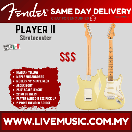 Fender Player II Stratocaster Electric Guitar, Maple FB, Hialeah Yellow