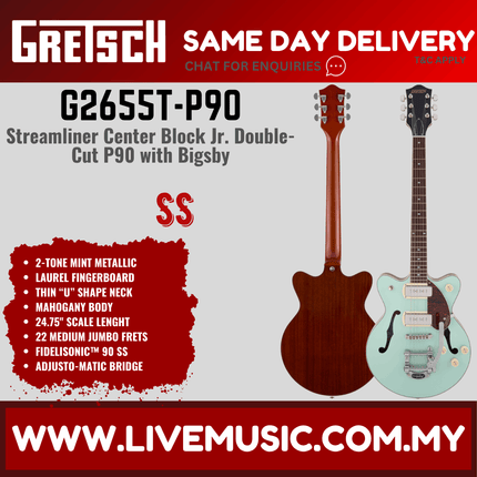 Gretsch G2655T-P90 Streamliner Center Block Jr Laurel FB 2-Tone Mint Metallic