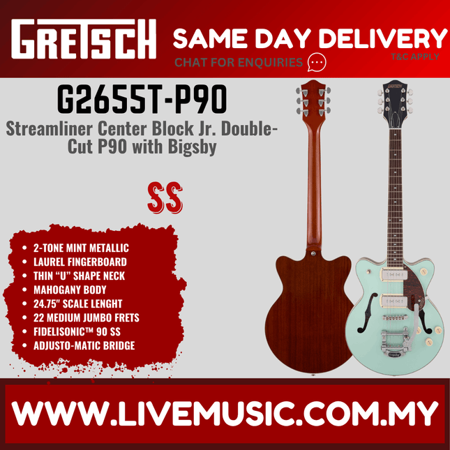 Gretsch G2655T-P90 Streamliner Center Block Jr Laurel FB 2-Tone Mint Metallic