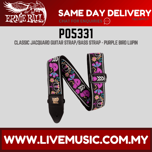 Ernie Ball 5331 Jacquard Guitar Strap, Purple Bird Lupin