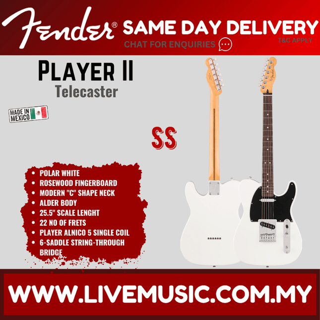 Fender Player II Telecaster Electric Guitar, RW FB, Polar White / Aquatone Blue / Birch Green