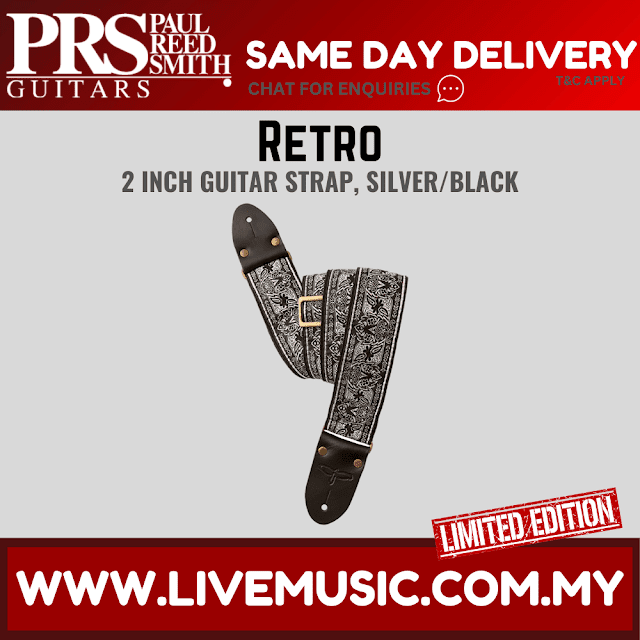PRS Limited Edition 2inch Retro Guitar Strap, Silver/Black