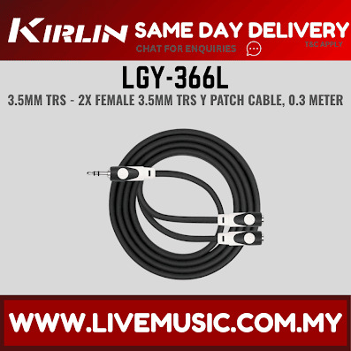 Kirlin LGY-366L 3.5mm TRS to Dual 3.5mm TRS Audio Cable Jack LightGear Y Cable For Headphone Earphone Extension Adapter - 0.3 Meter Black(LGY366L/LGY 366L)