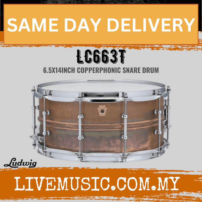 Ludwig LC663T 6.5x14inch Copperphonic Snare Drum, Smooth Raw Shell, Tube Lugs