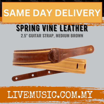 Taylor Spring Vine 2.5Inch Leather Guitar Strap, Medium Brown/Butterscotch Trim