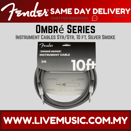 Fender Ombre Series Instrument Cable, 10 ft Straight/Straight, Silver Smoke