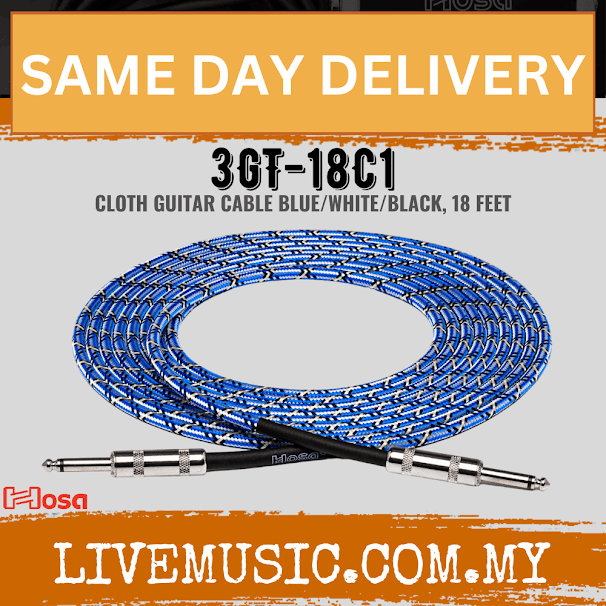 Hosa Technology 3GT-18C1 18inch GT Series Cloth Guitar Cable - Blue (3GT18C1/3GT 18C1)