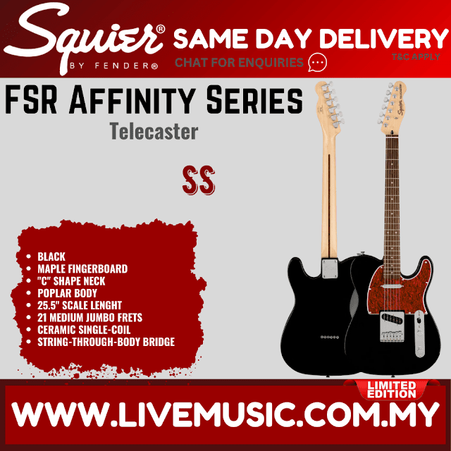 Squier FSR Affinity Series Telecaster Electric Guitar w/Tortoiseshell Pickguard, Laurel FB, Black