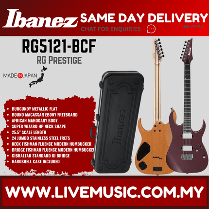 Ibanez Prestige RG5121-BCF Electric Guitar W/Case, Burgundy Metallic Flat ( RG5121 BCF / RG5121BCF )