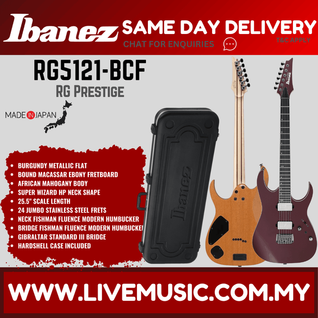 Ibanez Prestige RG5121-BCF Electric Guitar W/Case, Burgundy Metallic Flat ( RG5121 BCF / RG5121BCF )