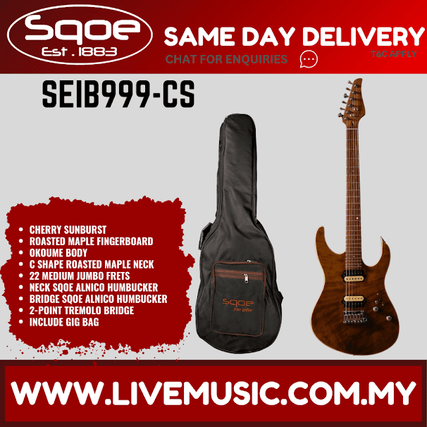 SQOE SEIB999 HH Electric Guitar w/Gig Bag, Roasted Maple FB - Cherry Sunburst (  SEIB-999 /  SEIB 999 )