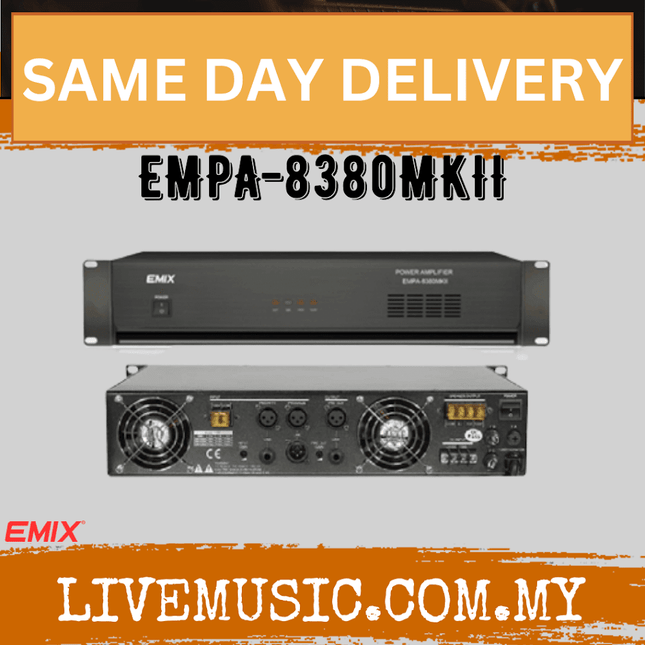 EMIX 380W line power amplifier chassis with front and rear control panels, vents and ports