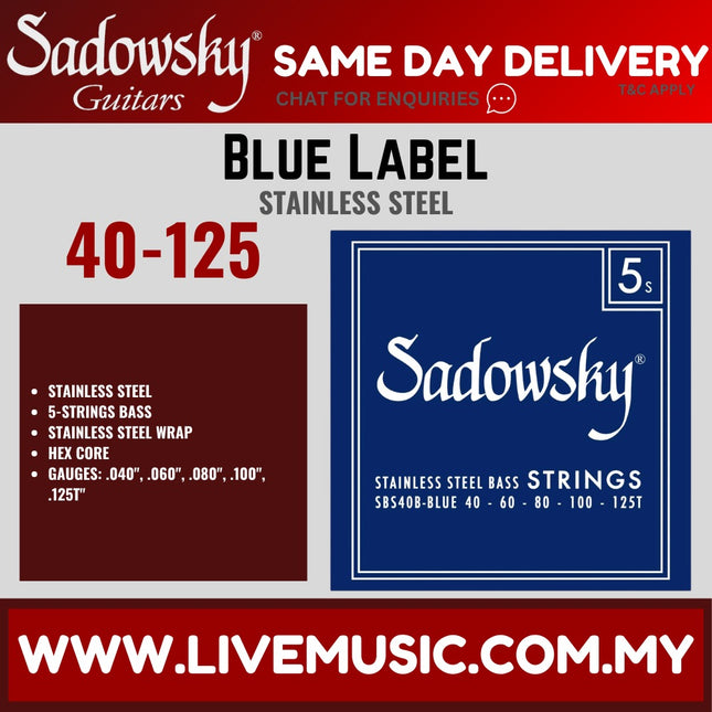 Sadowsky Blue Label Stainless Steel 5-String Bass String Set, 040-125