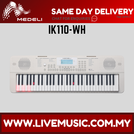 Medeli IK110-WH 61 Keys Portable Keyboard, White ( IK 110WH / IK110WH )