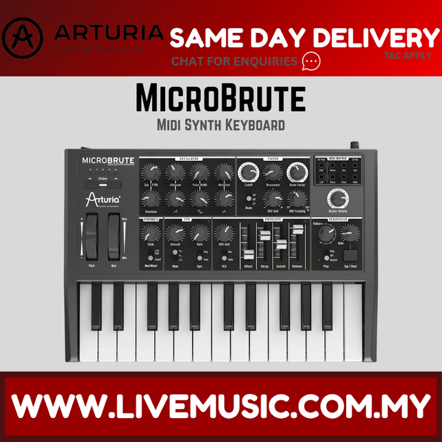Arturia MicroBrute - 25 Keys Analog Monophonic Midi Synthesizer - Black ( Keylab88 / Mk2 )