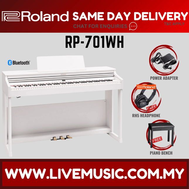 Roland RP-701 88-key Digital Piano with Stand, Bench, Headphone & Adaptor - White ( RP701 / RP 701 )