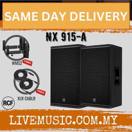 RCF NX 915-A Two-Way 15" 2100W Powered PA Speaker With Speaker Stand And Cable - Each / Pair ( NX-915A / NX 915 A )
