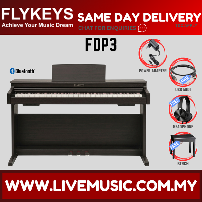 Flykeys FDP3 88-Key Digital Electric Piano Keyboard - Rosewood ( FDP-3 FDP 3 LK-03S ) Replace LK03S