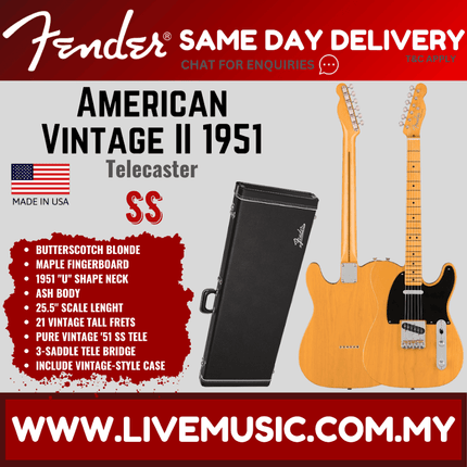 Fender American Vintage II 51 Telecaster Electric Guitar, Maple FB, Butterscotch Blonde