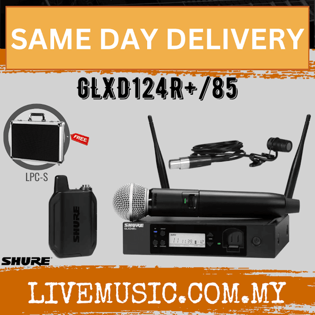 Shure GLXD124R+/85 Digital Wireless Combo Rackmount System with SM58 Capsule and WL185 Lavalier Microphone ( GLXD124R / SM58 )
