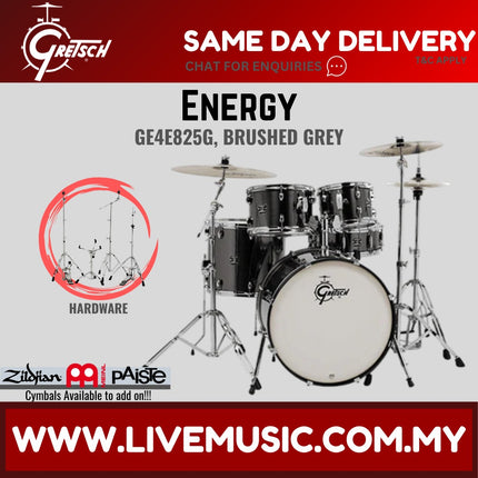 Gretsch Energy 5-piece brushed grey drum set with cymbals and hardware