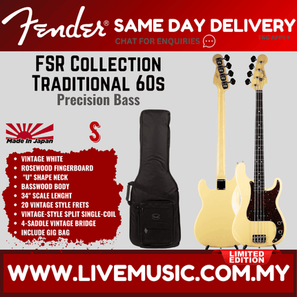 Fender FSR Collection Traditional 60s Precision Bass Guitar, RW FB, Vintage White