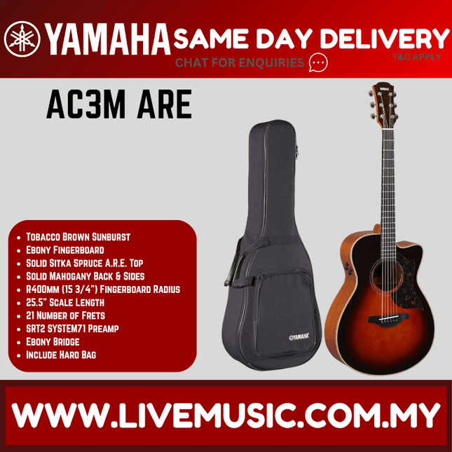 Yamaha AC3M ARE Concert Cutaway Acoustic-Electric Guitar - Tobacco Brown Sunburst ( AC-3M / AC3M-TBS  )