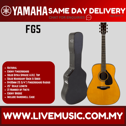 Natural acoustic guitar with hardcase, steel-string, full-size body and neck