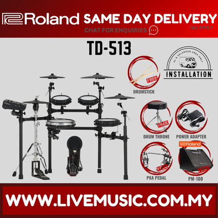 Roland TD-513 Electronic Digital Drum Set w/Double Pedal And Accessories ( TD513 TD 513 ) Replace TD 25K TD-25K
