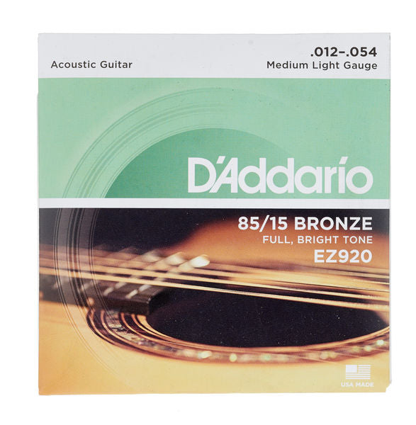 D'Addario EZ920 - 85/15 Bronze Acoustic Strings, Medium Light (12-54)(Daddario)