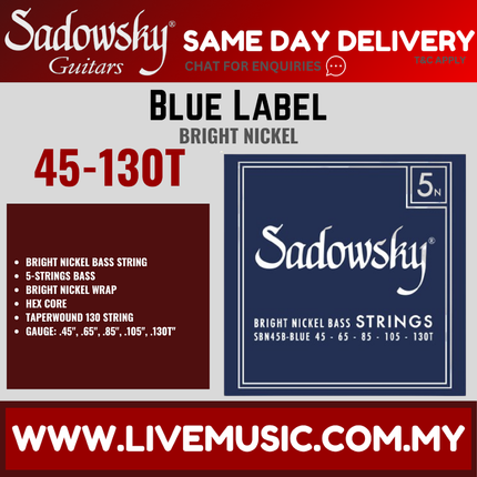 Sadowsky Blue Label Nickel 5-String Bass String Set, 045-130
