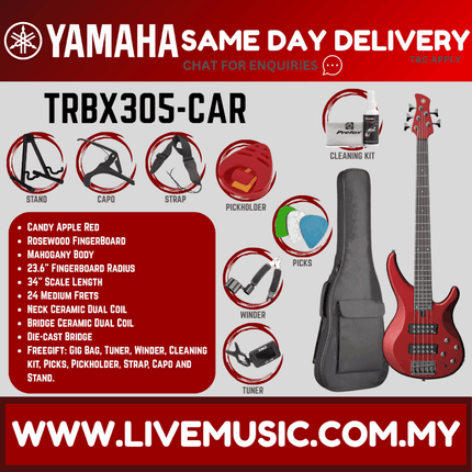 Yamaha TRBX305 5-string Electric Bass Guitar Package -  Candy Apple Red ( TRBX 305 / TRBX-305 )