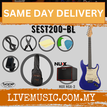 SQOE SEST200 Stratocaster SSS 6-String Electric Guitar with NUX Mighty Lite - Blue ( SEST 200 / SEST-200 / NGA-3 / NGA3 )