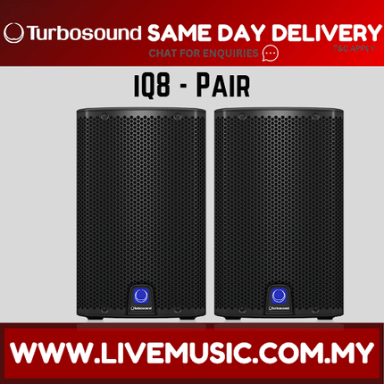 Turbosound iQ8 2500W 8 inch Powered Speaker w/Wireless Mic, Speaker Stand And Cable - Each / Pair ( iQ-8 / iQ 8 )