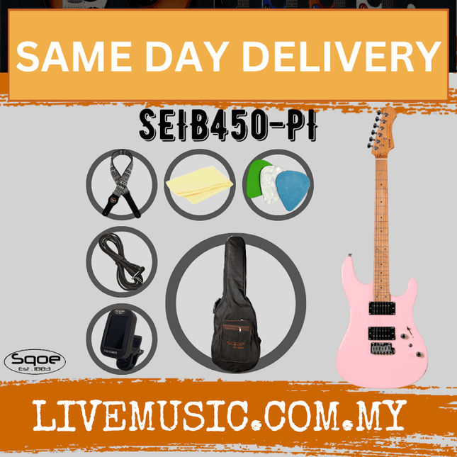 SQOE SEIB450 Double Cutaway Body HH Electric Guitar Roasted Maple Fretboard - Pink ( SEIB 450 / SEIB-450 )