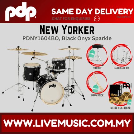PDP New Yorker PDNY1604BO 4-piece Shell Pack With Cymbals Set - Black Onyx ( PDNY1604BO / PDNY1604 )