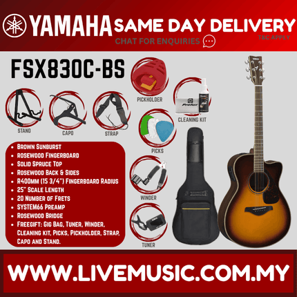 Yamaha FSX830C Concert Cutaway Acoustic-Electric Guitar - Brown Sunburst ( FSX-830C / FSX830C-NT )