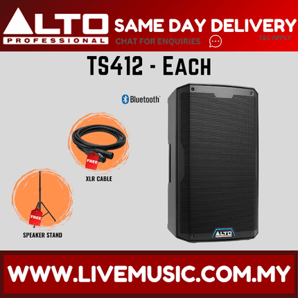 Alto TS412 2500W 12" Powered Speaker w/UG-88HH Wireless Mic, Speaker Stand and Cable - Each / Pair ( TS-412 / TS 412 )