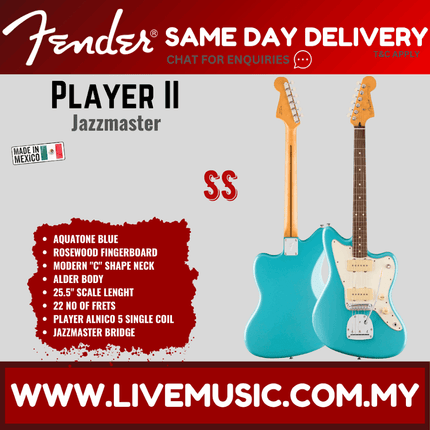Fender Player II Jazzmaster Electric Guitar, RW FB - Aquatone Blue