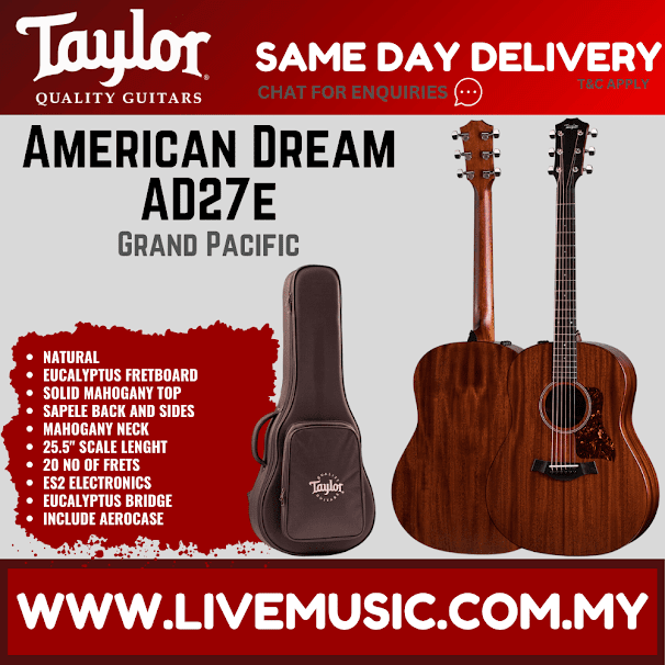 Taylor American Dream AD27e Grand Pacific Mahogany Acoustic Guitar with AeroCase - Natural (AD-27e/AD 27e)