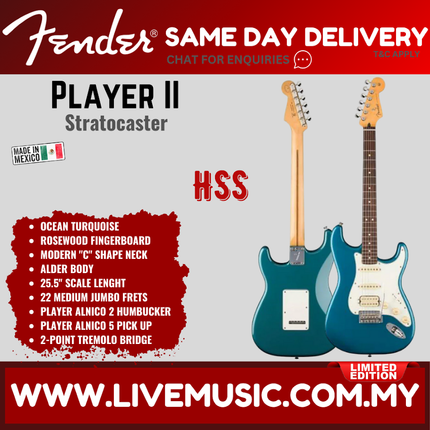 Fender Limited Edition Player II Stratocaster HSS Electric Guitar, RW FB, Ocean Turquoise
