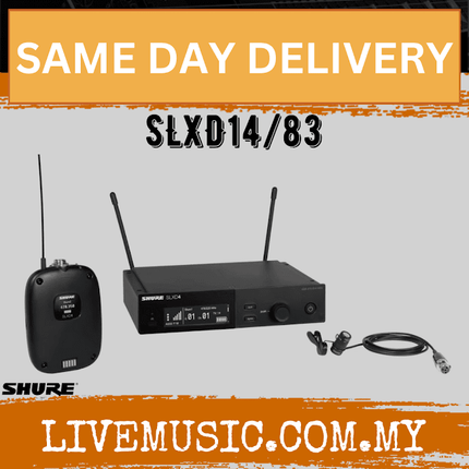 Shure SLXD14/83 Wireless System with SLXD1 Bodypack Transmitter and WL183 Lavalier Microphone ( SLXD SLXD14-83 / SLXD1483 )