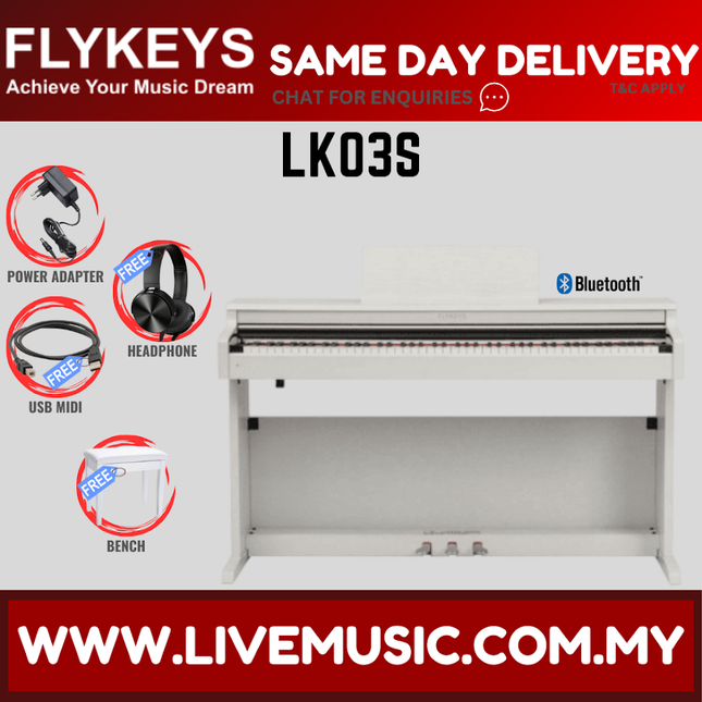 FLYKEYS LK03S 88-Key Digital Piano Home Electric Piano Keyboard with Bench & Accessories - Rosewood / White (LK-03S / LK 03S)