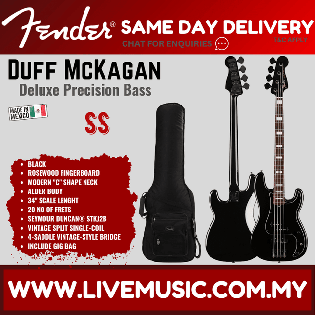 Fender Duff Mckagan Signature Deluxe Precision Bass Guitar, Rosewood Fretboard - Black